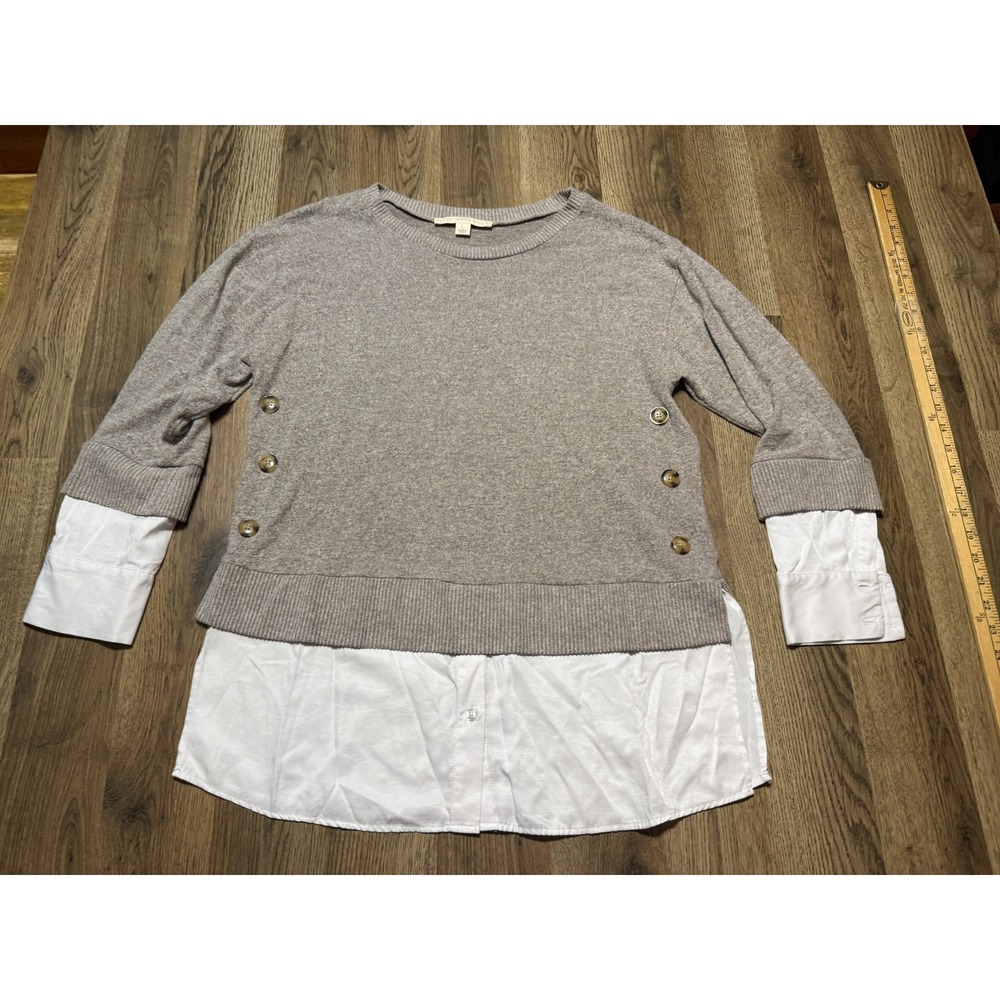 Good Days Only Blouse Women's Size Large White Brown Long Sleeve